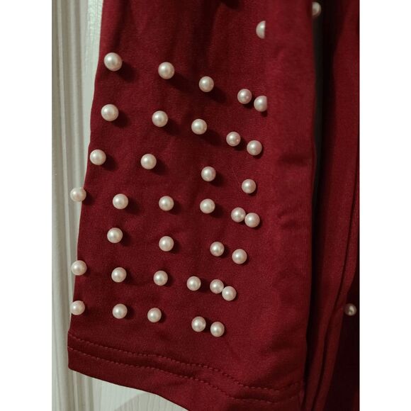 ❤️ Pearls Embellished Nightclub Bodycon Christmas Party Red Dress XL, XXL NEW - Picture 15 of 16